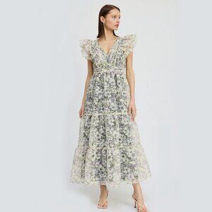 NWT - En Saison Olive Lavender Floral Maxi Dress - Size L